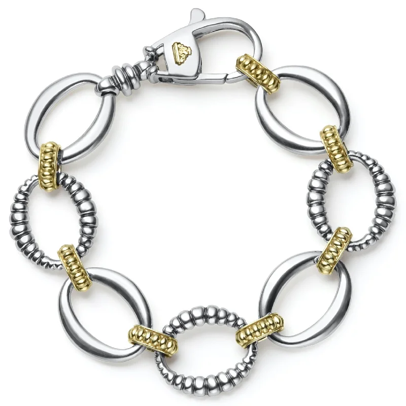 ladies elegant charm bangles-Signature Caviar Two-Tone Link Bracelet