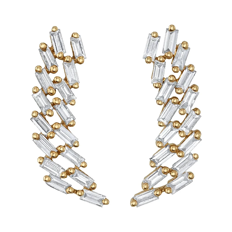 ladies hoop earrings-Diamond Baguette Cluster Earrings, Pair