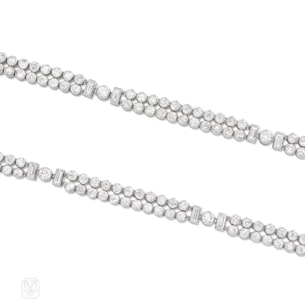 ladies friendship bangle sets-Pair of Art Deco diamond bracelets, convertible to necklace