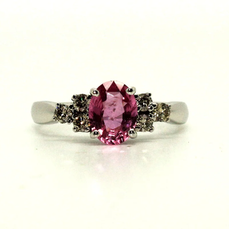 ladies unique gemstone rings-Pink Sapphire And 6 Diamond Ring