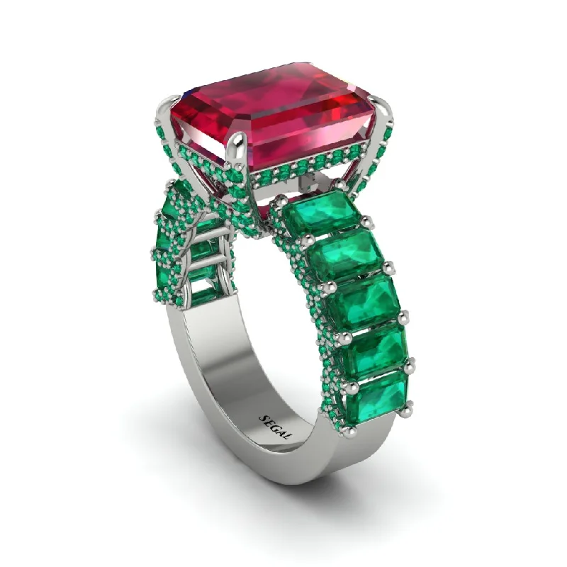 halo ladies engagement rings-Luxury Emerald Cut Ruby Engagement Ring - Nadia No. 27