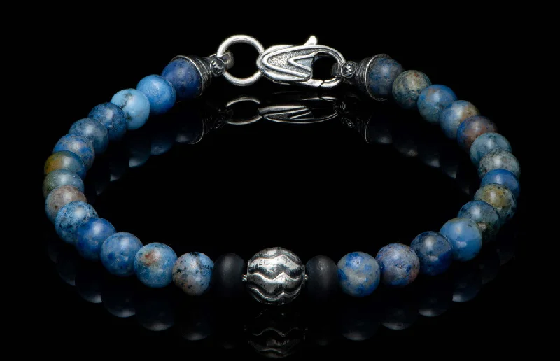 ladies adjustable gold bracelets-Brookings - Dumortierite Beaded bracelet with Sterling silver and dumortierite