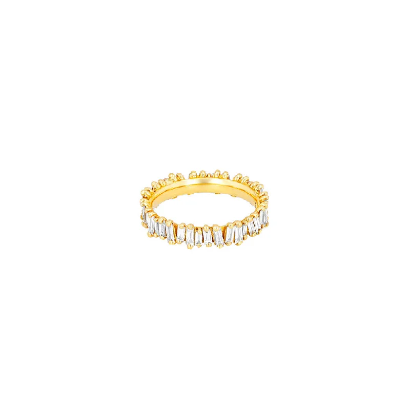 ladies large rings-18 Karat Yellow Gold Eternity band with white Diamond Baguettes