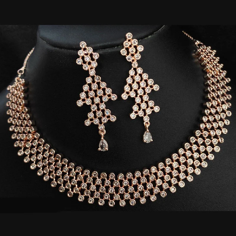 ladies simple crystal necklaces-Aamrapali Rose Gold Plated AD Necklace Set