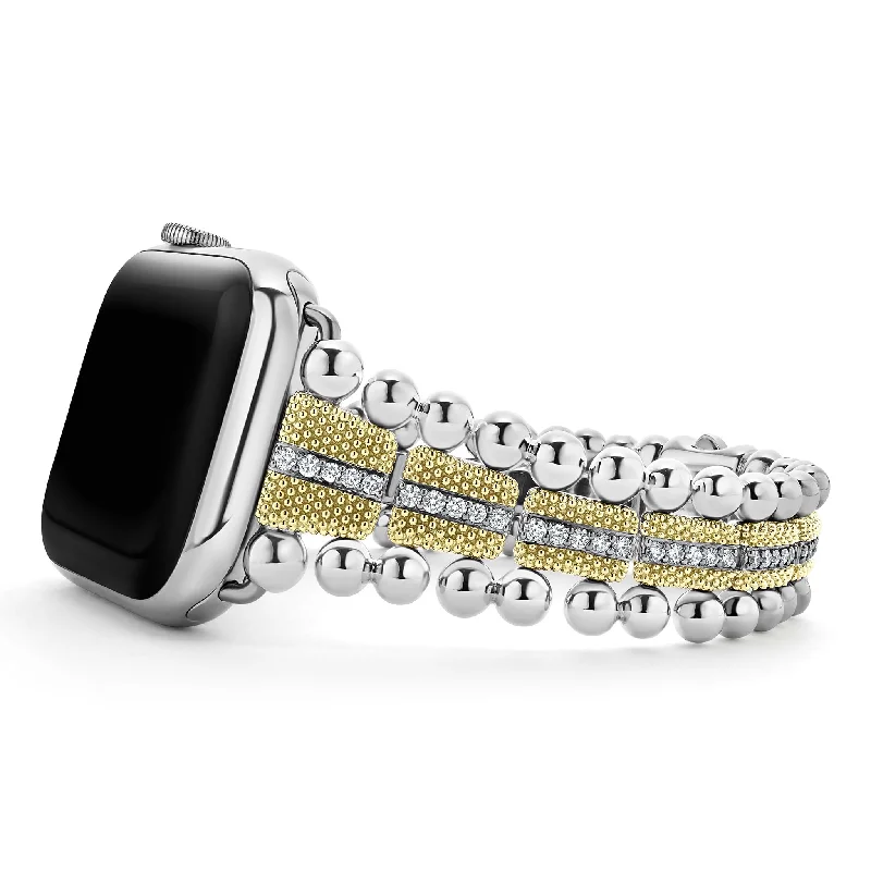 ladies wedding bracelets-Smart Caviar 18K Gold and Diamond Caviar Beaded Watch Bracelet-42-49mm