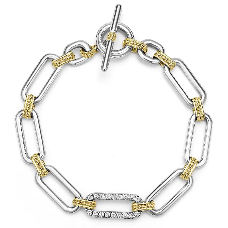 ladies luxury bracelets-Signature Caviar Two-Tone Link Diamond Bracelet