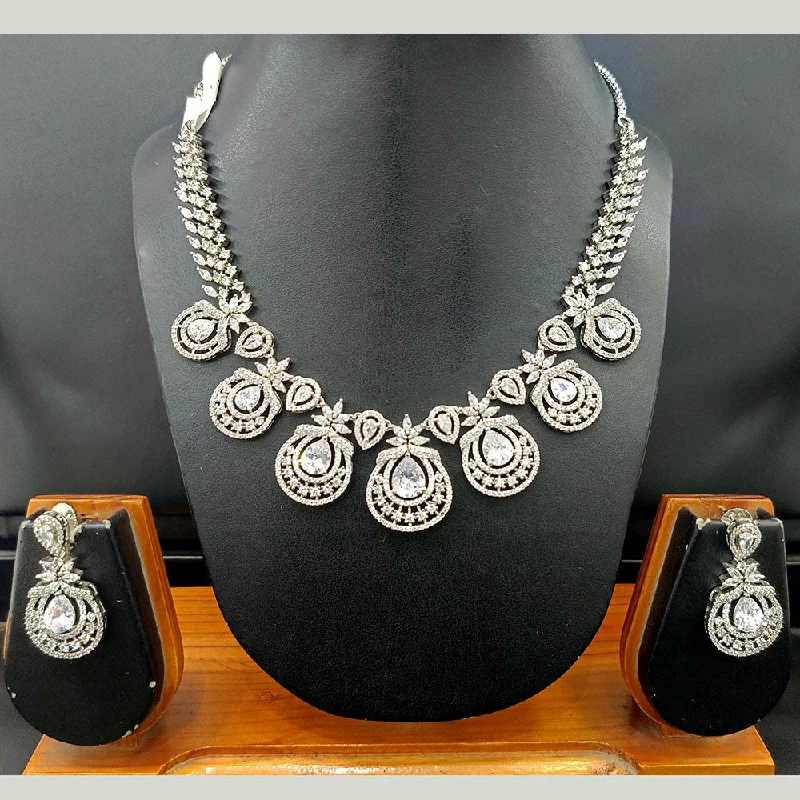 ladies high-quality necklaces-Jain Jewellers Silver Plated AD Necklace Set