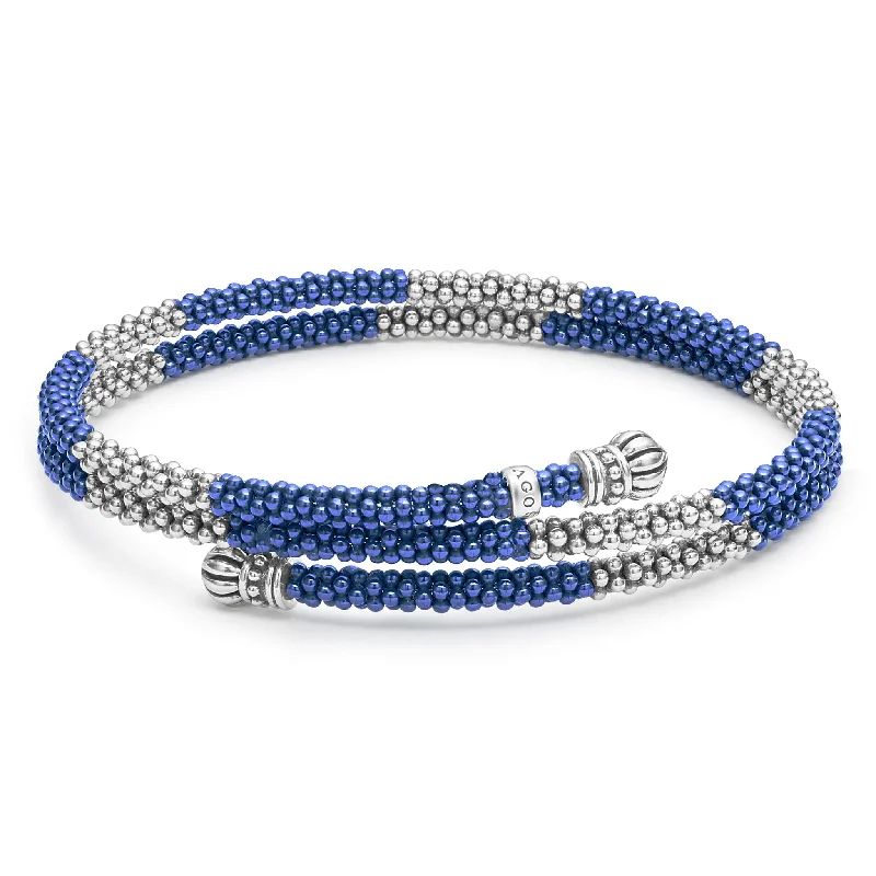 ladies tennis bracelets-Blue Caviar Ceramic Beaded Wrap Bracelet