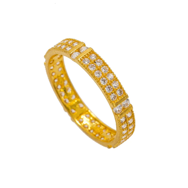 ladies animal motif rings-22K Yellow Gold Women's CZ Band Ring W/ Double Inlay Setting