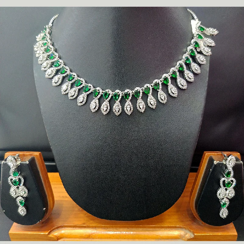 ladies sophisticated necklaces-Jain Jewellers Silver Plated AD Necklace Set