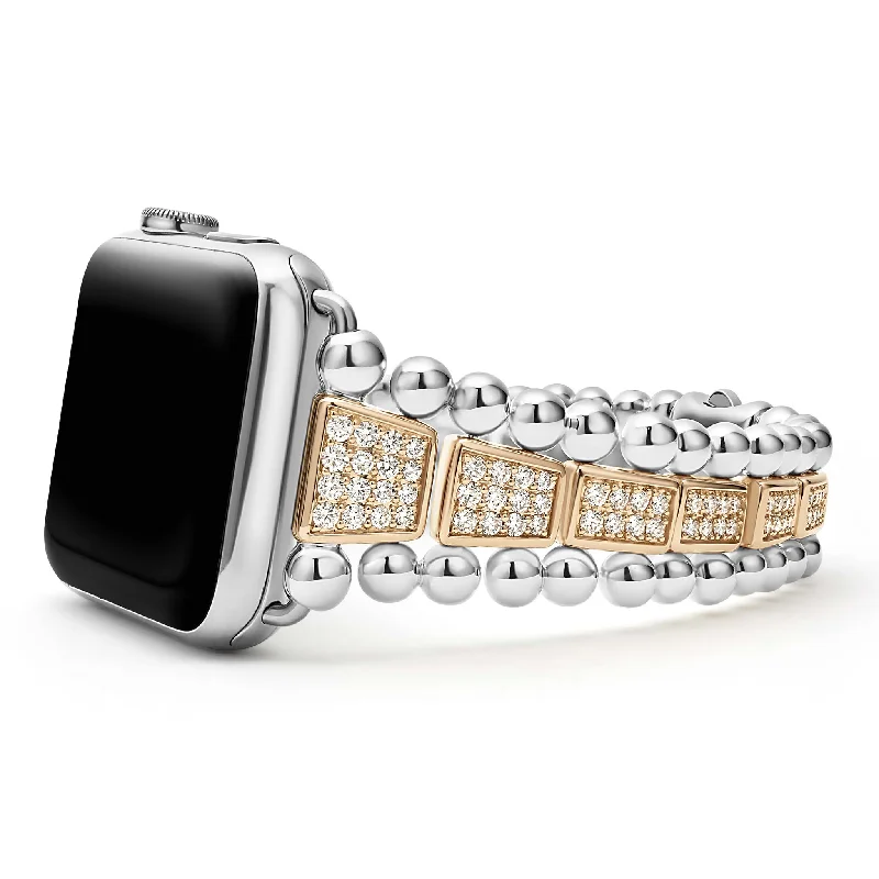 ladies twisted bracelets-Smart Caviar 18K Rose Gold and Sterling Silver Full Diamond Watch Bracelet-42-49mm