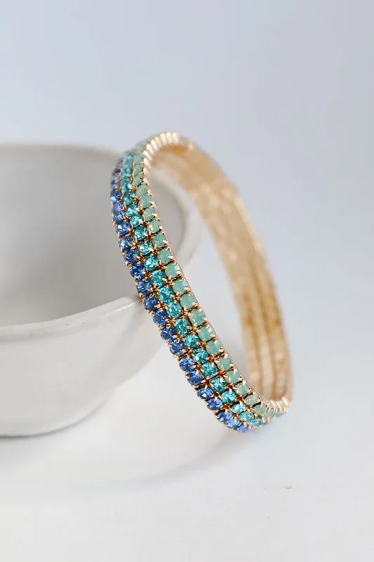 ladies wide bangles-FINAL SALE - Melanie Blue Rhinestone Bracelet