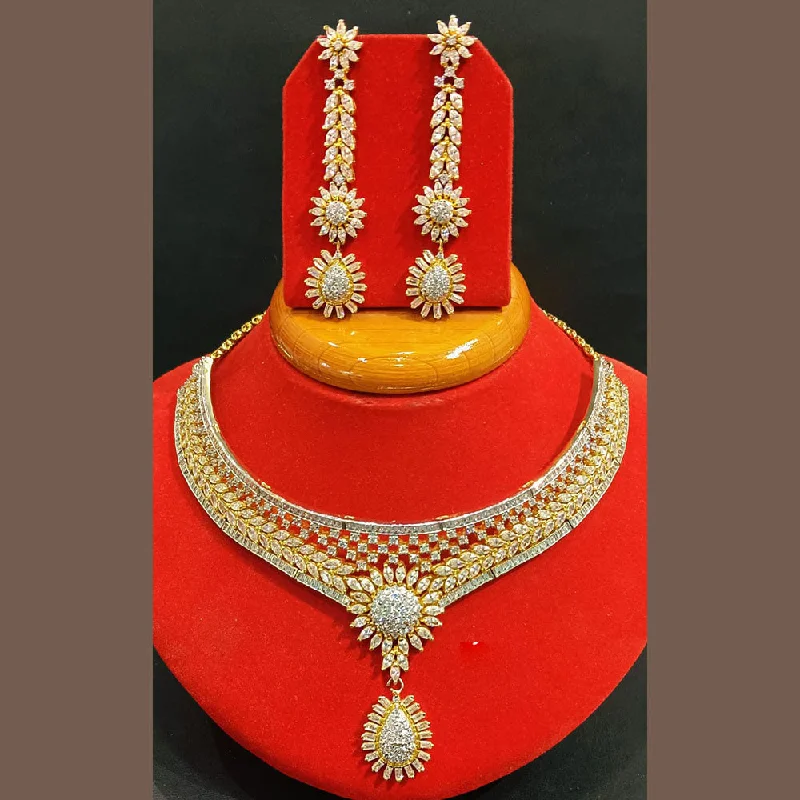 ladies pearl pendant necklaces-Jain Jewellers Gold Plated AD Stone Choker Necklace Set