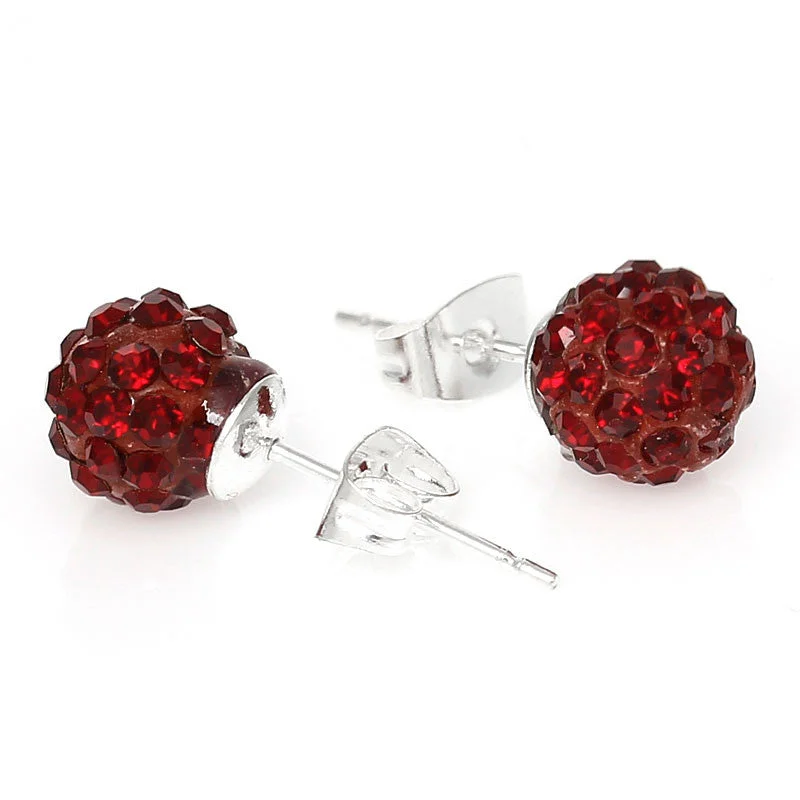 ladies precious stone earrings-January Birthstone 8mm Rhinestones Crystal Fireball Disco Ball Pave Bead Stud Earrings