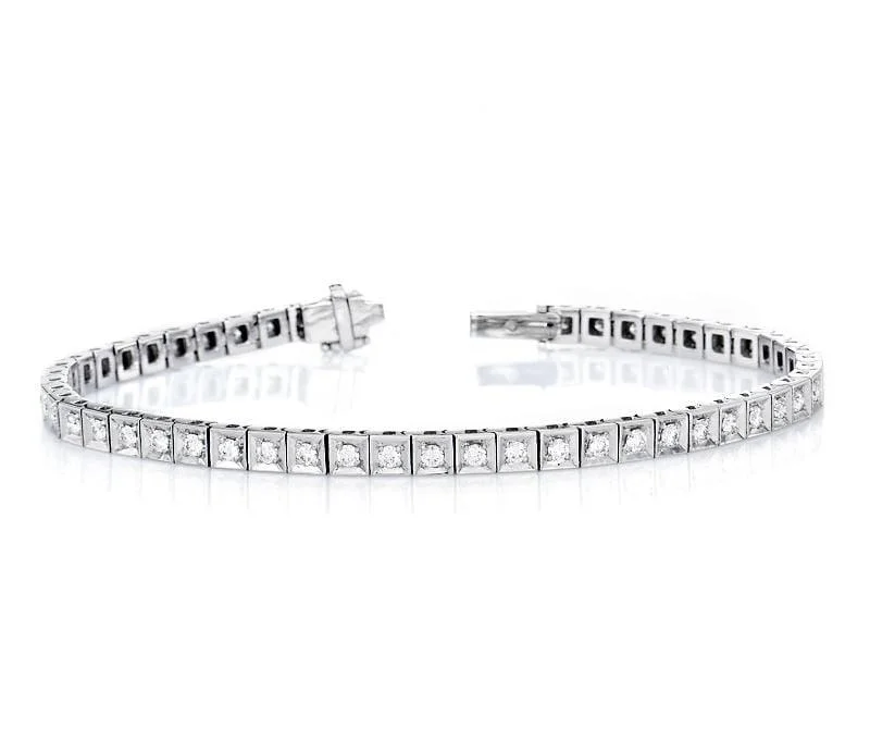 ladies elegant bangles for women-1 ct Round Brilliant Cut Diamond Square Tennis Bracelet