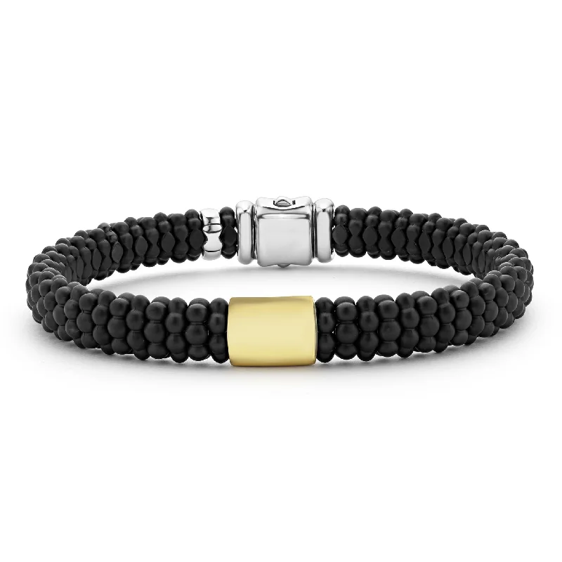 ladies sparkling bangles-Black Caviar 18K Gold Matte Ceramic Beaded Bracelet | 9mm