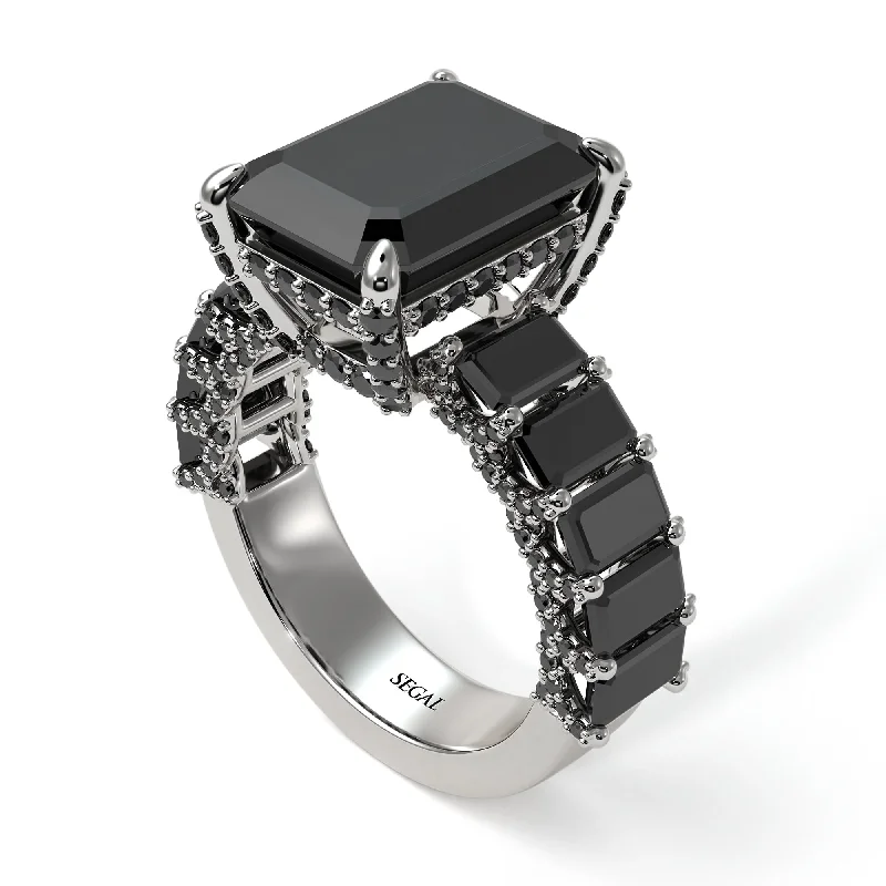 classic ladies engagement rings-Luxury Emerald Cut Black Diamond Engagement Ring - Nadia No. 39