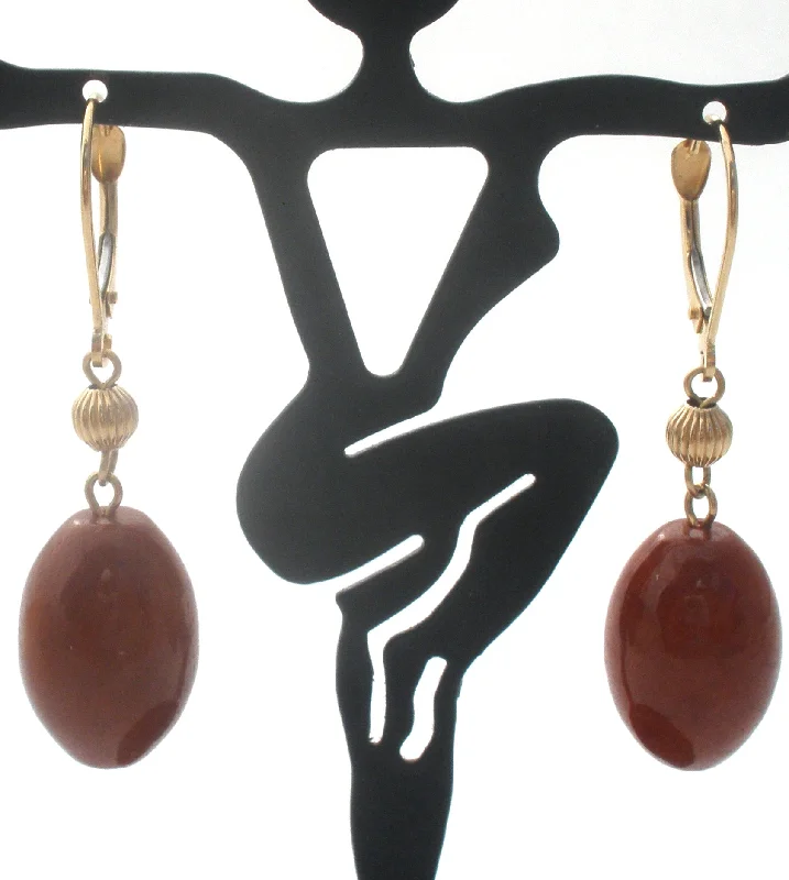 ladies hoop earrings-14K Gold Red Jasper Pierced Earrings Dangle