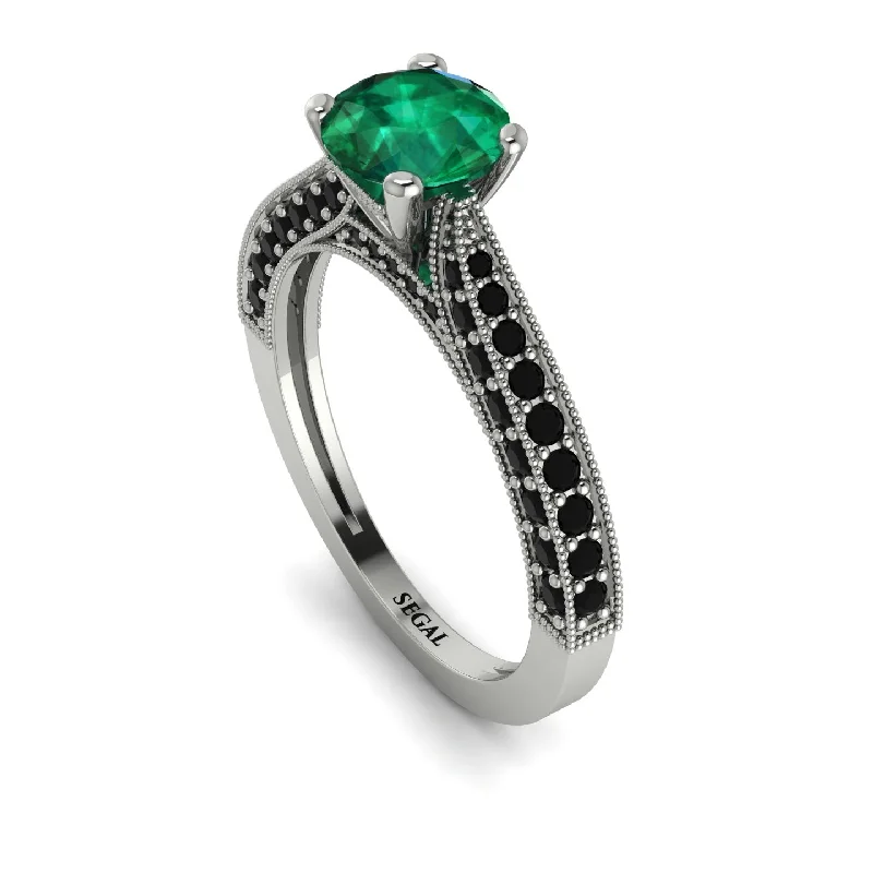 platinum engagement rings for ladies-Classic Vintage Emerald Engagement Ring - Kathryn No. 36