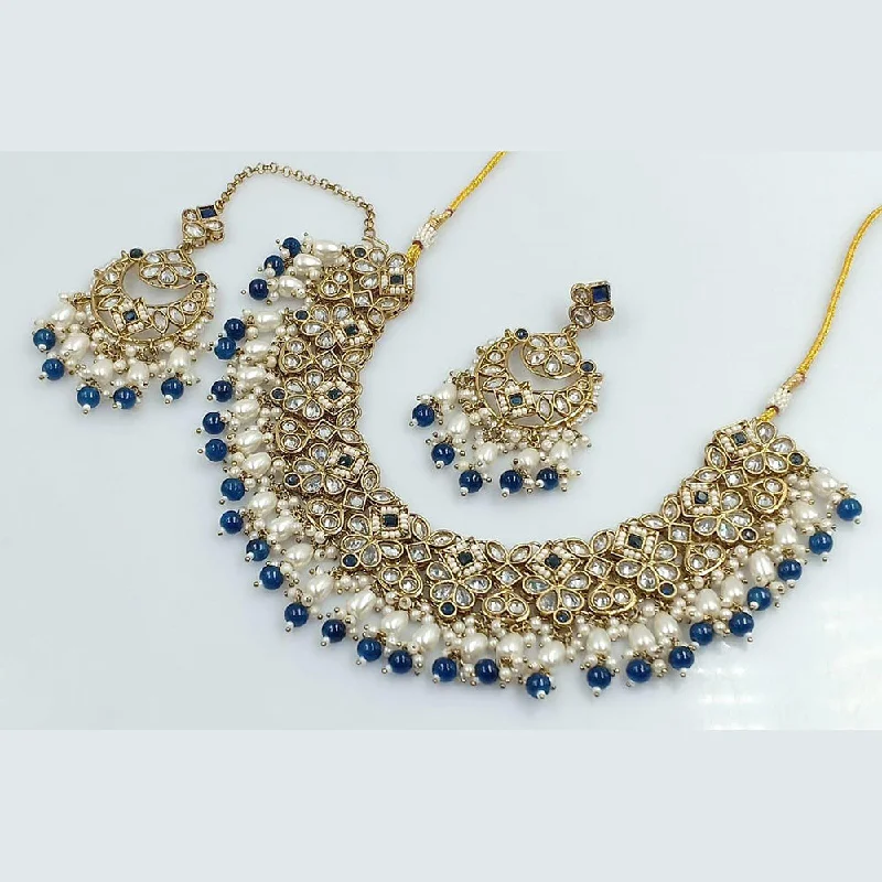 ladies chunky gold necklaces-Rani Sati Jewels Gold Plated Reverse AD And Pearl Necklace Set