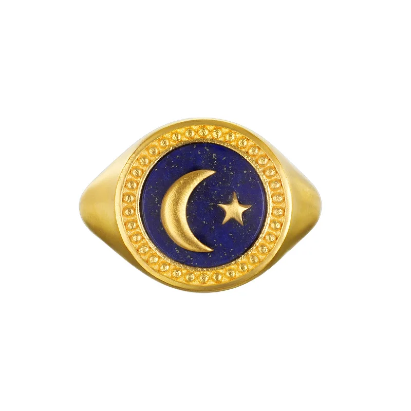 ladies statement gemstone rings-Atlas of Dreams Lapis Signet Ring