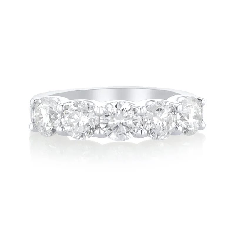 ladies classic gold rings-2.00 Carat Natural Diamond 5 Stone Band In 14K White Gold