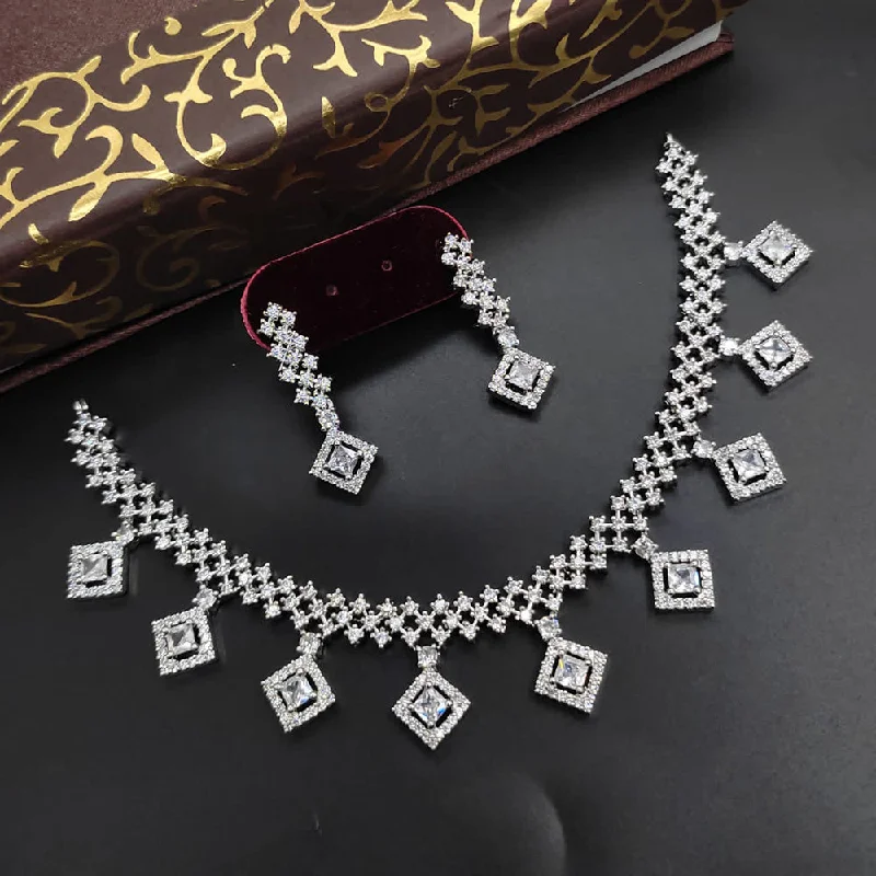 ladies fashion-forward necklaces-Manisha Jewellery Silver Plated AD  Necklace Set