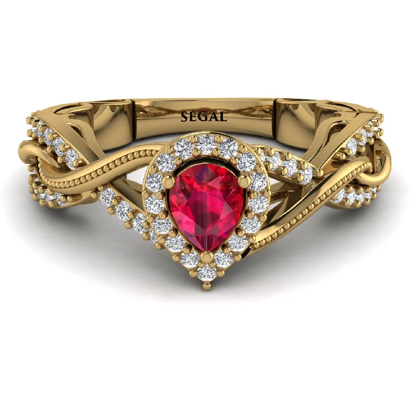 affordable diamond ladies engagement rings-Infinity Inspired Halo Ruby Engagement Ring - Teresa No. 10