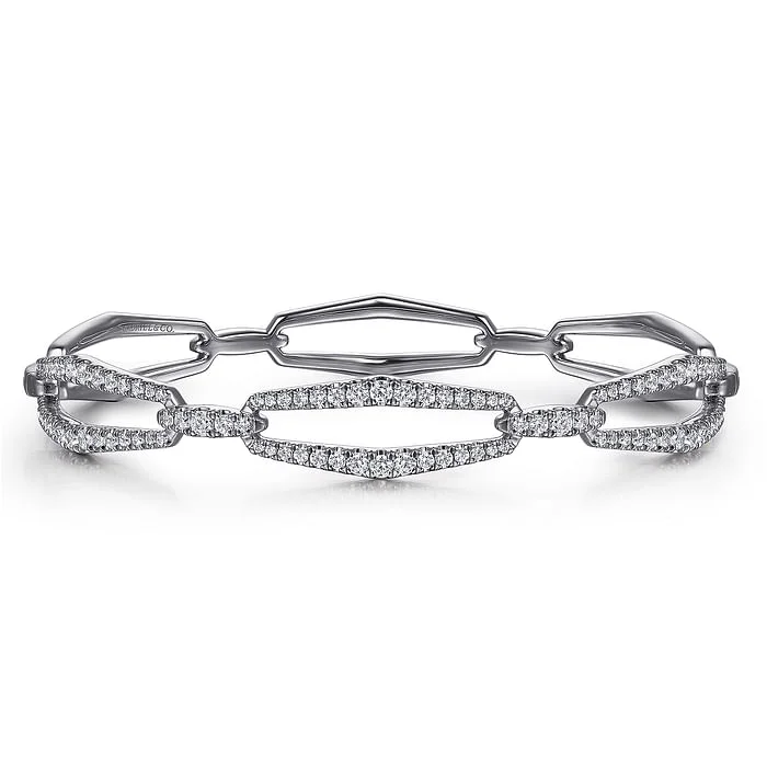 ladies stackable bracelets-14K White Gold Diamond Link Bangle Bracelet