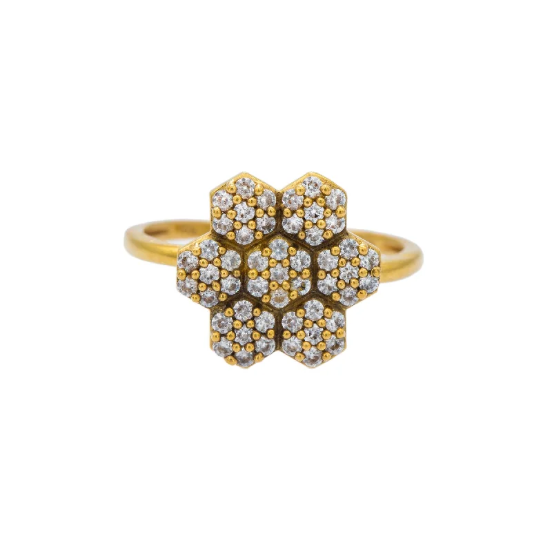 ladies art deco rings-22K Yellow Gold CZ Ring W/ Geometric Cluster Design