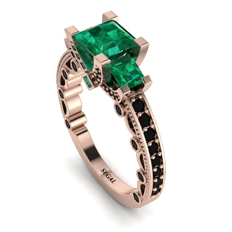 diamond engagement rings for ladies with bands-Modern Geometric Emerald Gold Engagement Ring - Beverly No. 35