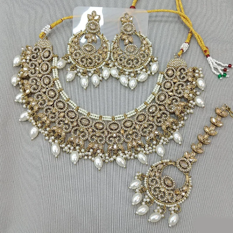 ladies high-quality necklaces-Rani Sati Jewels Gold Plated Crystal and Pearl Necklace Set