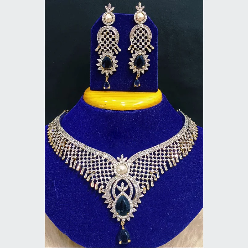 ladies simple chain necklaces-Jain Jewellers Gold Plated AD Stone  Necklace Set