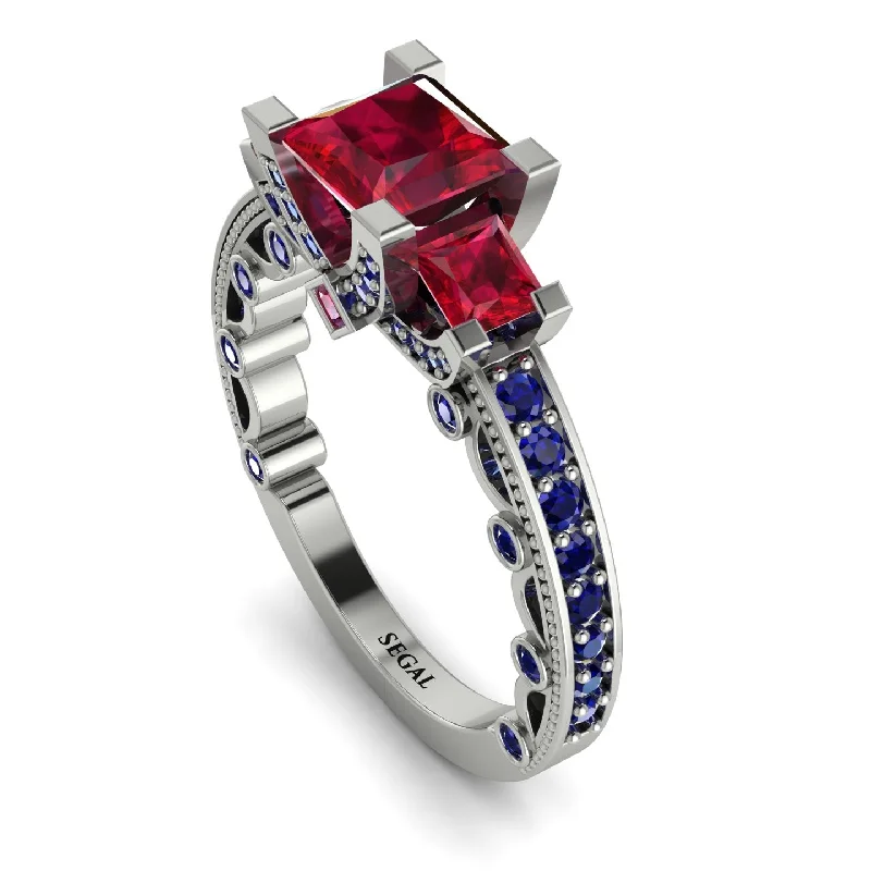 cushion cut ladies engagement rings-Modern Geometric Ruby Gold Engagement Ring - Beverly No. 72