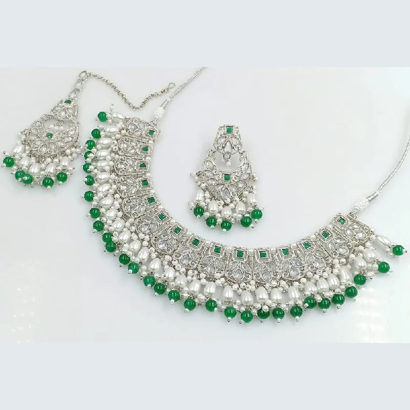 ladies short necklaces-Manisha Jewellery Silver Plated AD Necklace Set