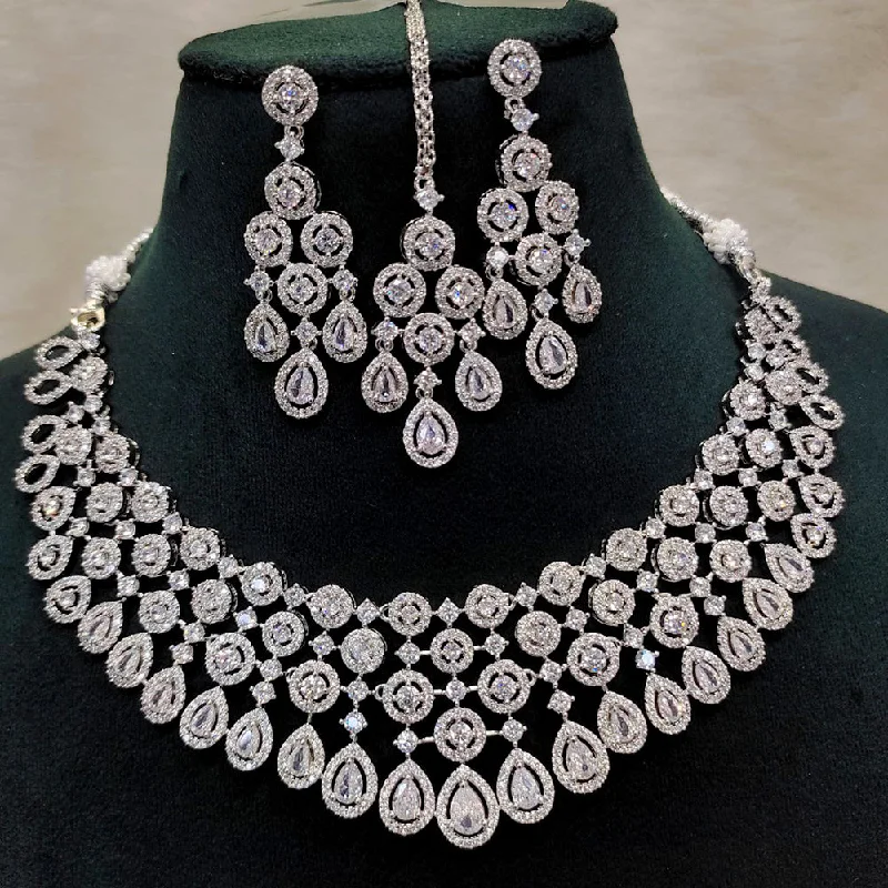 ladies luxury necklaces-Aamrapali Silver  Plated AD Necklace Set