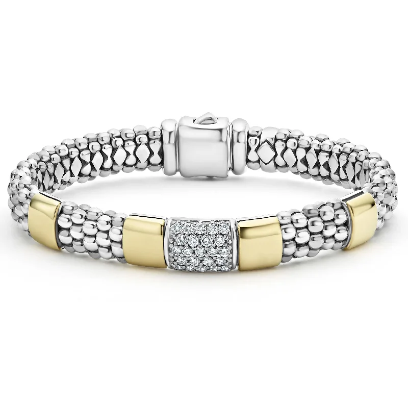 ladies silver charm bracelets-High Bar Two-Tone Diamond Bracelet | 9mm