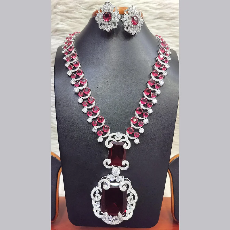 ladies gemstone necklaces-Jain Jewellers Silver Plated AD Long Necklace Set