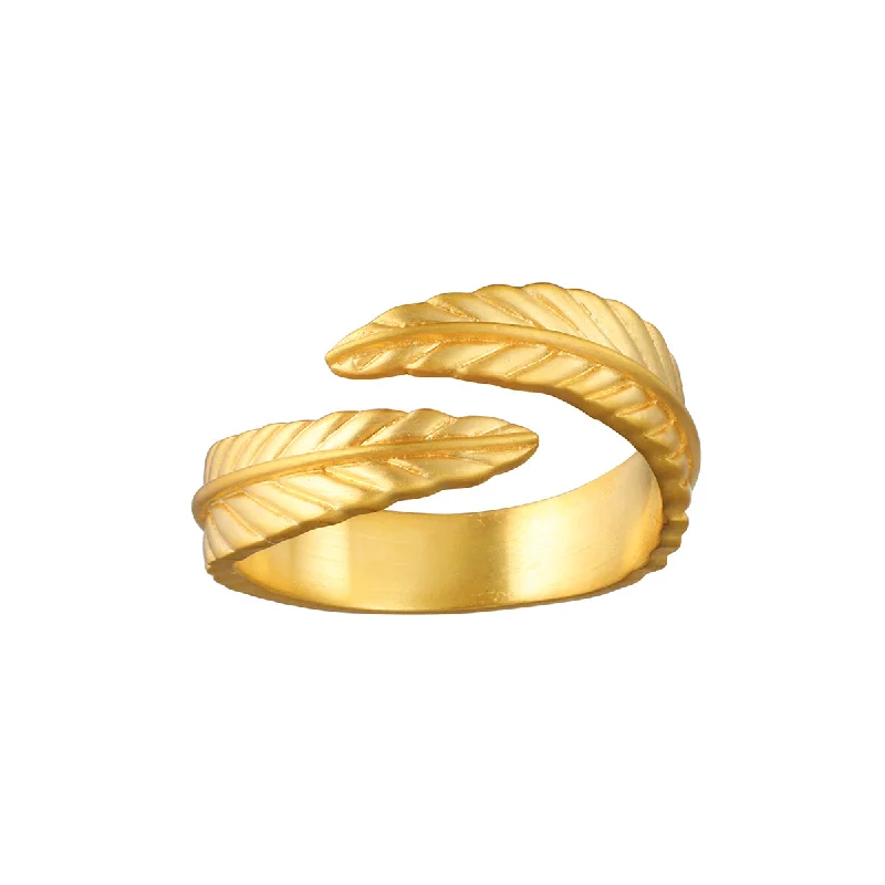 ladies oval rings-Gold Leaf Adjustable Ring