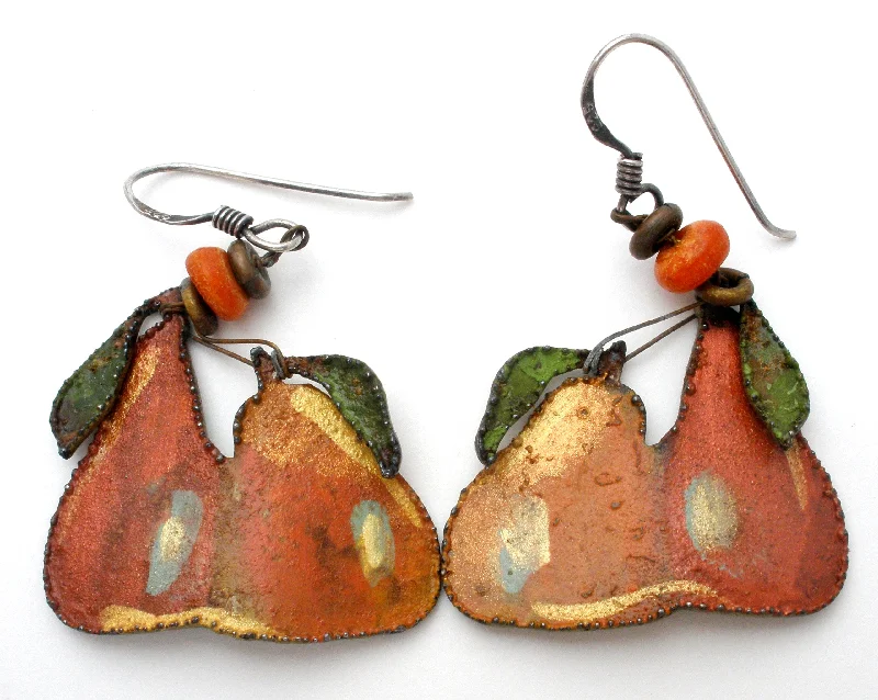 ladies drop earrings-Enamel Pear Earrings Sterling Silver Dangles