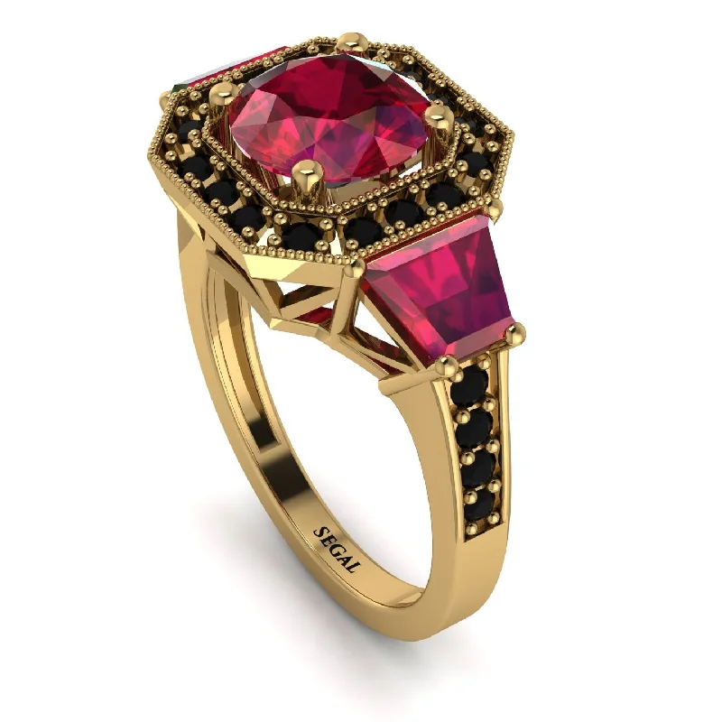 custom moissanite engagement rings for ladies-Modern Halo Princess Cut Ruby Stone Engagement Ring - Doris No. 40