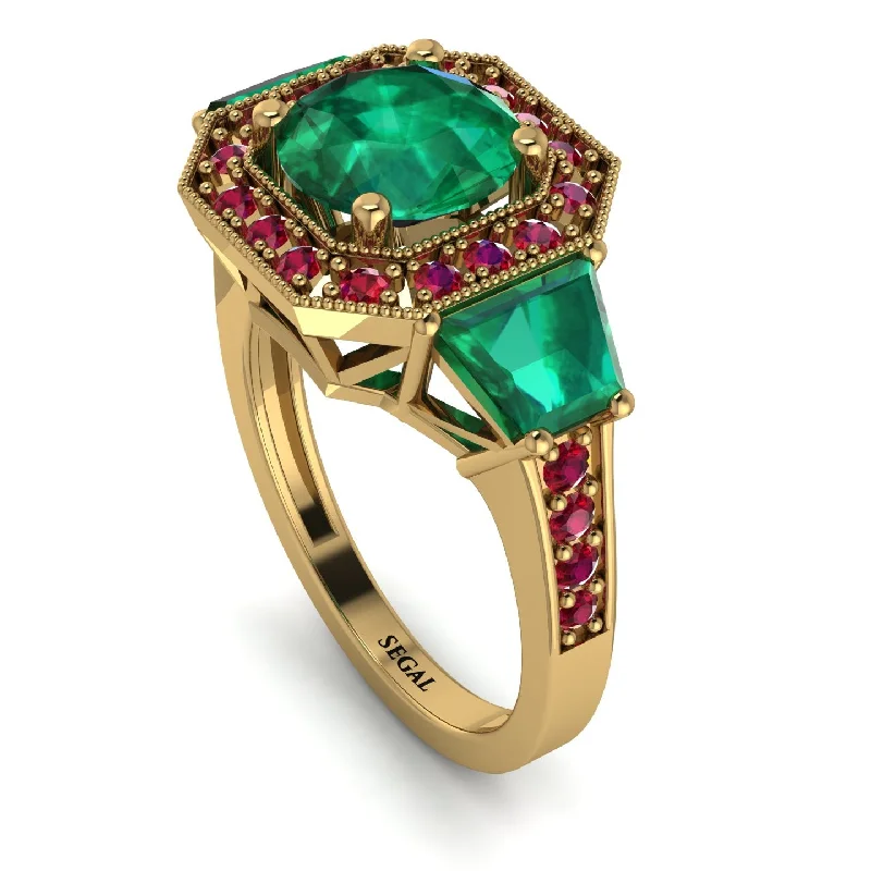 one-of-a-kind ladies engagement rings-Modern Halo Princess Cut Emerald Stone Engagement Ring - Doris No. 49