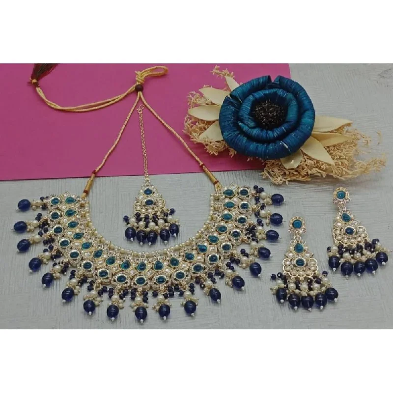 ladies diamond-studded necklaces-Akruti Collection Gold Plated Crystal Stone And Beads Necklace Set