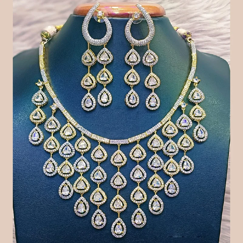 ladies gold necklaces-Jain Jewellers Gold Plated AD Necklace Set