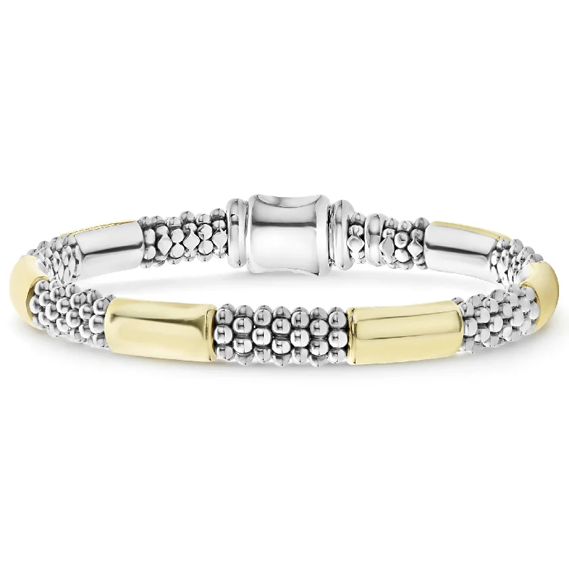 ladies antique bangles-High Bar Two-Tone Station Caviar Bracelet | 6mm