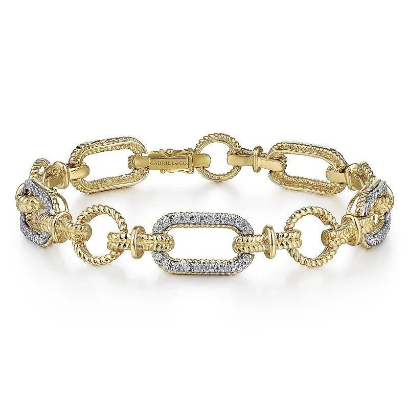 ladies ethnic bracelets-14K Yellow-White Gold Chain Link Diamond Bracelet