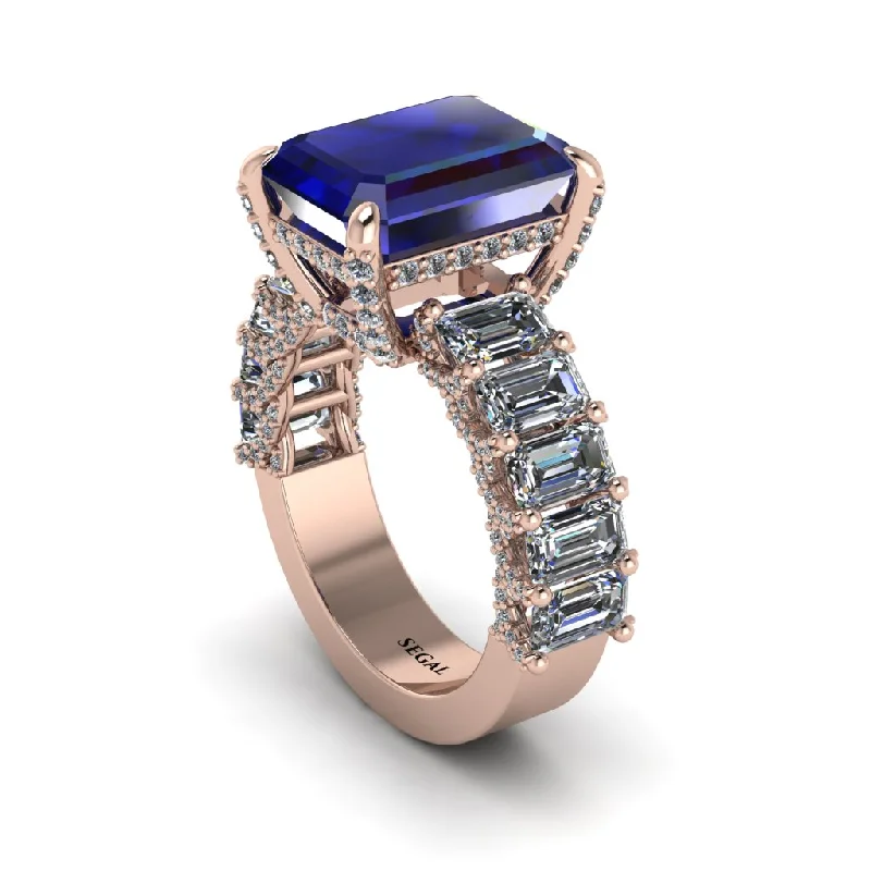 moissanite ladies engagement rings-Luxury Emerald Cut Sapphire Engagement Ring - Nadia No. 14