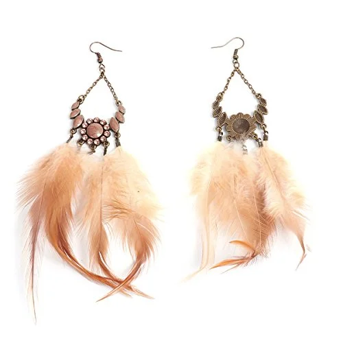 ladies small earrings-SEXY SPARKLES Dangling Genuine Natural long Hand Made Feathers Earrings for Women and Teen