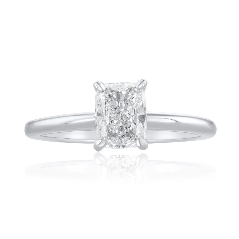 ladies adjustable size rings-1.02 Carat Cushion Cut Lab Grown Solitaire Ring 14K White Gold