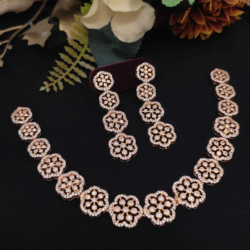 ladies romantic necklaces-Aamrapali Rose Gold  Plated AD Necklace Set